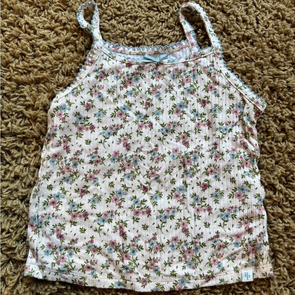 Posh Peanut Floral Striped Top - Pink and Green